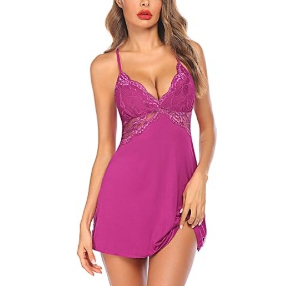 Nightie Lingerie Lace Chemise Sleepwear Babydoll Teddy Nighty Rose Pink
